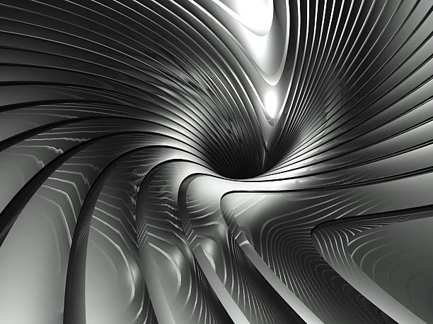 3 d fond abstrait ondulé aluminium argent swirl - twisted chrome bend alien photos et images de collection