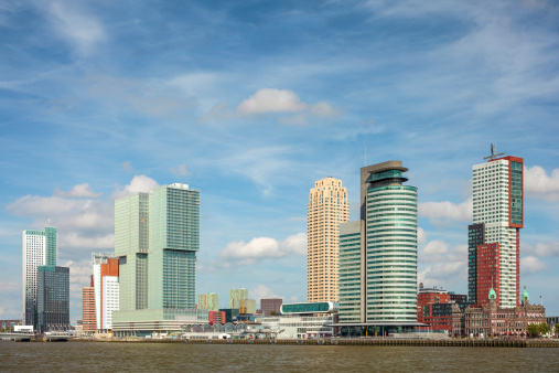 Cityscape of the south part of the Dutch city Rotterdam with large office towers