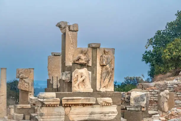 Photo of Ruins of the ancient Greek and Roman City of Ephesus on the  Ionian coast of Turkey, near SelÃ§uk, Ä°zmir Province, TÃ¼rkiye