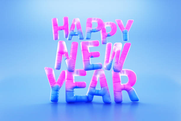 Happy New Year. Christmas Background With Gradient Inflatable Letters