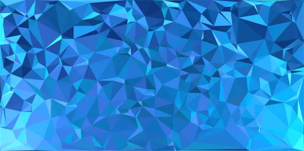Vector illustration of Triangle poly prism background with glowing illuminating light in blue winter tone color