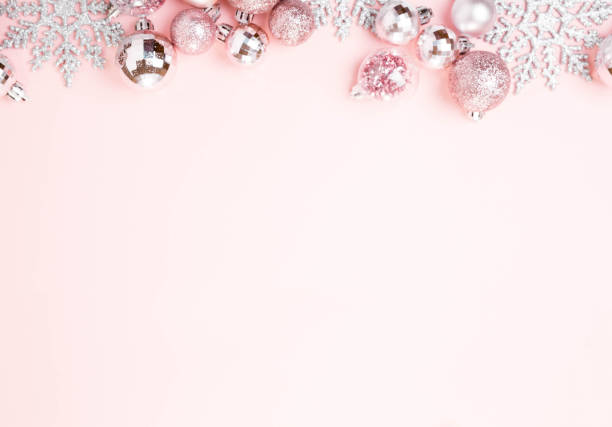 istock Christmas holiday composition. Festive creative pink silver pattern, xmas pink decor holiday ball 1798764254