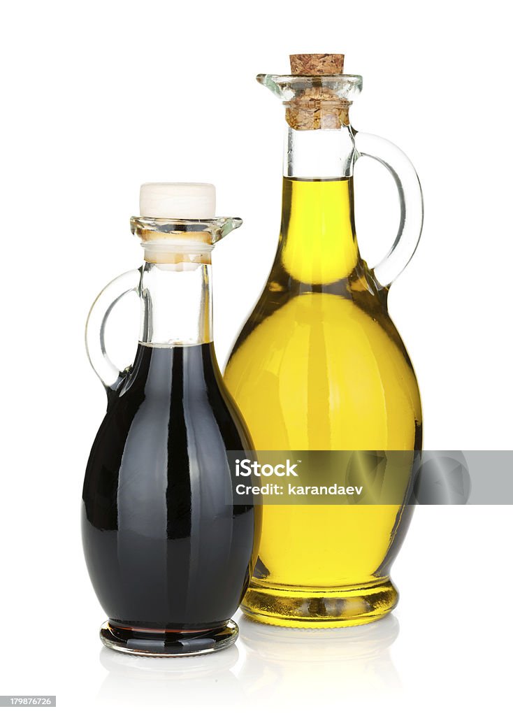 Bottiglie di olio d'oliva e aceto - Foto stock royalty-free di Aceto