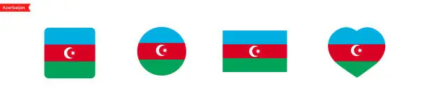 Vector illustration of National flag of Azerbaijan. Azerbaijan flag icons for language selection. Azerbaijan flag in the shape of a square, circle, heart. Vector icons