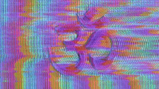 Hindu om symbol, glitch type animated graphic. Old television interference effect.