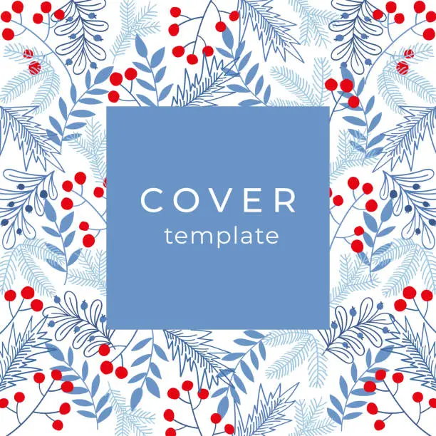 Vector illustration of Cover template with winter theme on white background