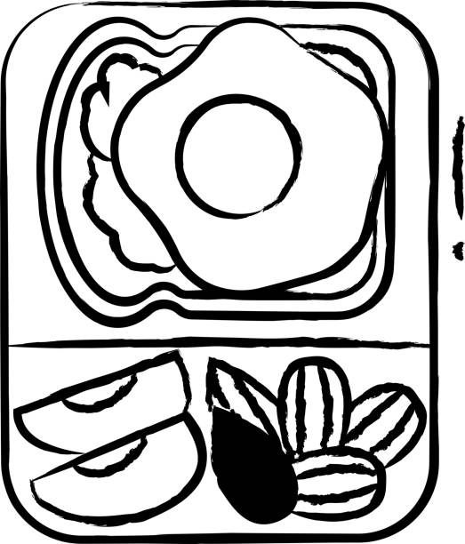 illustrations, cliparts, dessins animés et icônes de illustration vectorielle dessinée à la main de toast à la pomme d’œuf - omelet bacon tomato fruit