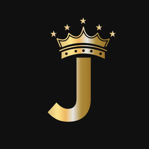 Vector illustration of Crown Logo On Letter J With Star Icon. Luxury Symbol Vector Template