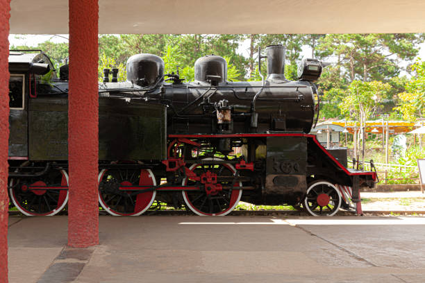 istock Old retro steam railway train station on sunny day 1798847219