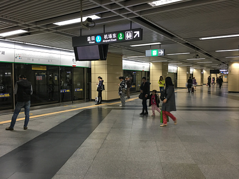 Shenzhen, China - 02 23 2017: China Shenzhen subway metro underground station interior information sign.