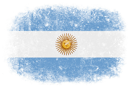 Grunge Argentinian flag on white background.