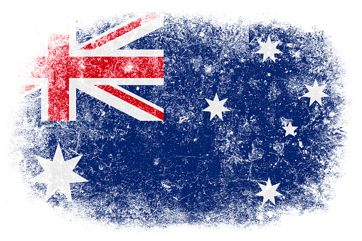 Grunge Australian flag on white background.