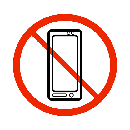 Smartphone ban symbol. Silent mode handphone. Smartphone use restriction sign. Stock vector illustration