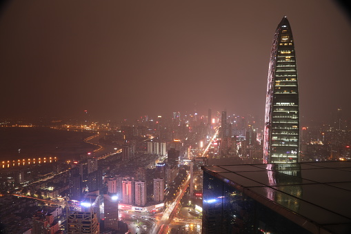 China Shenzhen city downtown financial center night view
