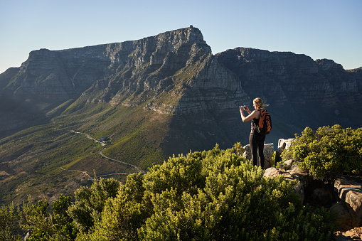 Aerial view of Cape Town (and Sea Point), Lionâs Head and Signal Hill.  View from Table Mountain, South Africa