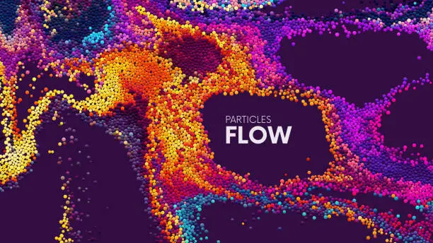 Vector illustration of Colorful chaotic rainbow dynamic particles in liquid flow