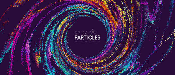 ilustrações, clipart, desenhos animados e ícones de partículas dinâmicas coloridas do arco-íris em forma de espiral - mixing abstract circle multi colored