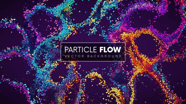 Vector illustration of Colorful chaotic rainbow dynamic particles in liquid flow