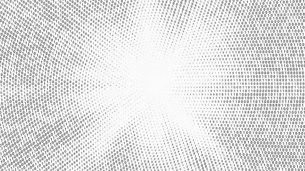 Vector illustration of Halftone letter binary code pattern forming rays.