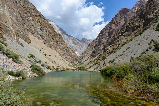 A beautiful lake in the mountains of Tajikistan. Fan Mountains.