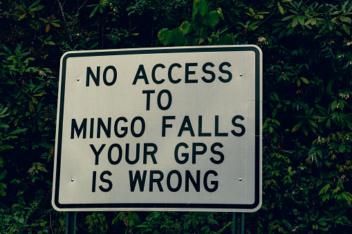 Sign to Mingo Falls, Cherokee, NC. No access GPS is wrong. Old Sherrill Cove Rd