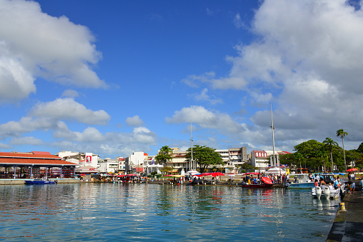 Pointe-à-Pitre, Grande-Terre, Guadeloupe: Victory Square (Place de la Victoire) faciing the 'darse', a sheltered basin framed by the docks - For the Pointois, this square represents the heart of the city. Fish market on the left.