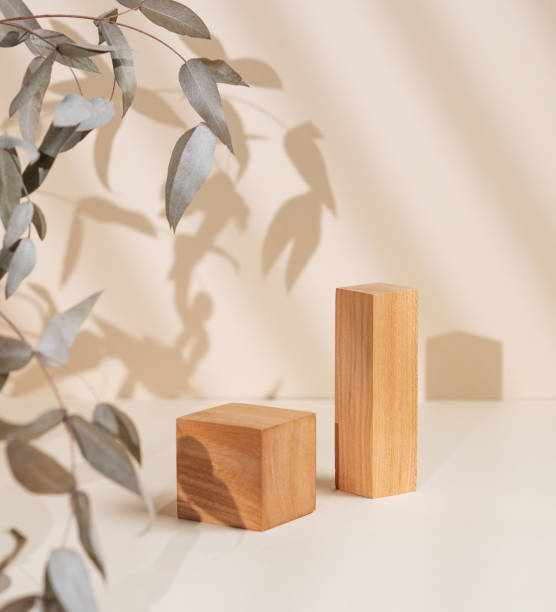 istock Abstract empty wooden geometric podiums with shadows and leaves on a beige background. Layout concept for promotional product presentation, sale or cosmetics display. 1798984262