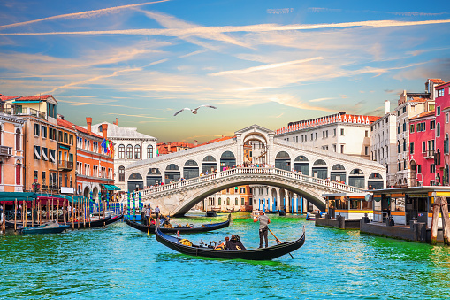 Colorful buildings in Venice, Italy. Cozy and charming streets, Grand Canal and gondolas. The hallmarks of one of the most beautiful cities in the world
