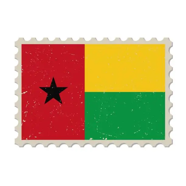 Vector illustration of Guinea-Bissau grunge postage stamp. Vintage postcard vector illustration with Guinea-Bissau national flag isolated on white background. Retro style.
