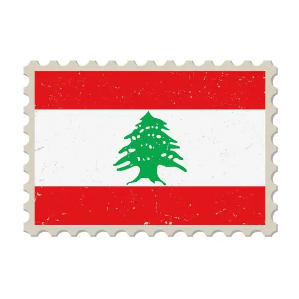 Vector illustration of Lebanon grunge postage stamp. Vintage postcard vector illustration with Lebanese national flag isolated on white background. Retro style.