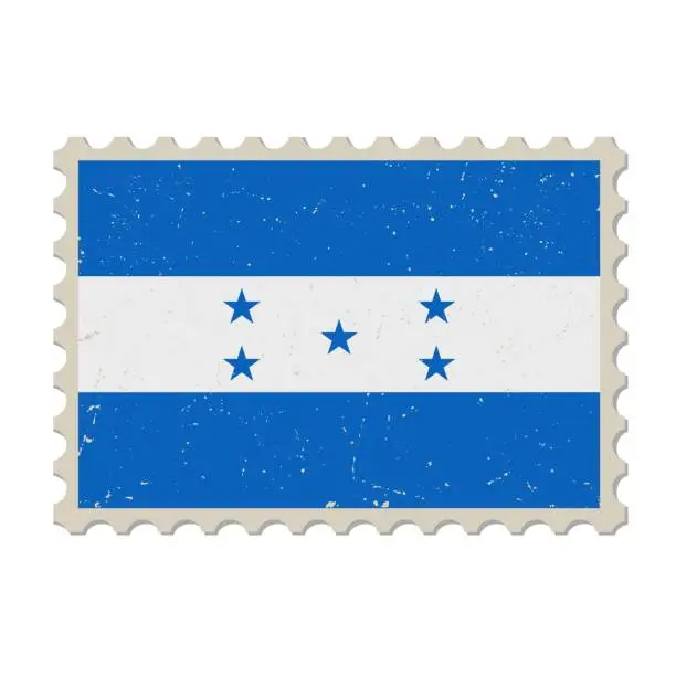 Vector illustration of Honduras grunge postage stamp. Vintage postcard vector illustration with Honduran national flag isolated on white background. Retro style.