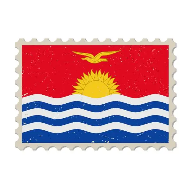 Vector illustration of Kiribati grunge postage stamp. Vintage postcard vector illustration with Kiribati national flag isolated on white background. Retro style.