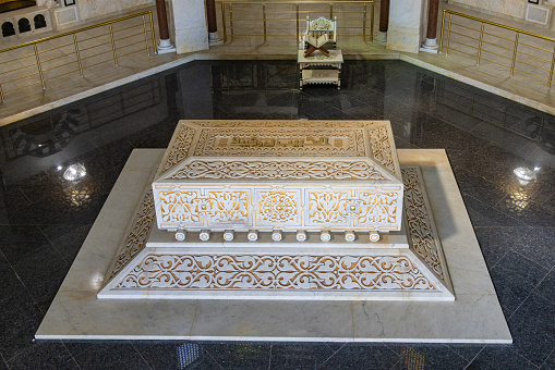Monastir, Tunisia. March 12, 2023. Sarcophagus of Habib Bourguiba in the Bourguiba Mausoleum in Monastir.