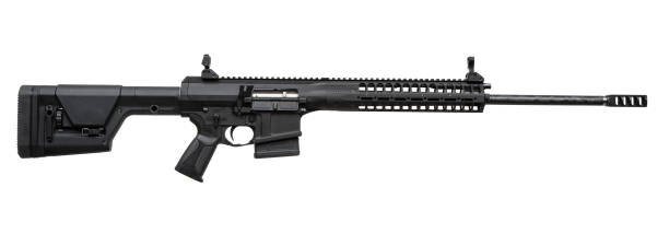 istock Modern automatic rifle isolated on white background. Weapons for police, special forces and the army. Automatic carbine with mechanical sights. Assault rifle on white back. 1799069982