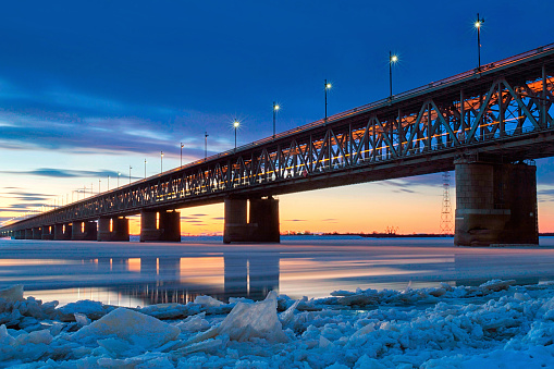 Amur bridge area, Trans Siberian railway. Khabarovsk, far East, Russia.