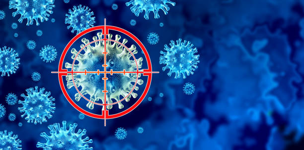 Antiviral Defense Antiviral Defense and Virus Target aiming at a pathogen as a new infectious strain attacked with therapy or vaccine treatment for the eradication of viruses and viral intruders to control Pathogen outbreak. antiviral drug stock pictures, royalty-free photos & images