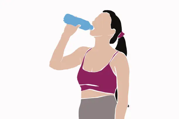 Vector illustration of Woman drinking water after exercise