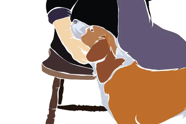 Vector illustration of Elderly woman with her elderly dog