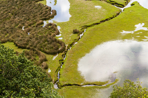 The tidal afon or river Drywyd. Penrhyndeudraeth, Eryri or Snowdonia national Park, Wales from above.