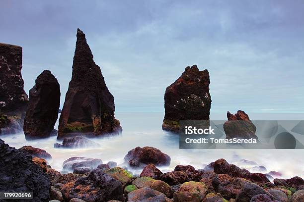 岩の海岸線レイキャネースアイスランド - Horizonのストックフォトや画像を多数ご用意 - Horizon, かすみ, とげのある