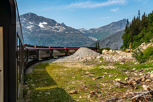 White Pass Summit excursion tour train, Alaska, USA.