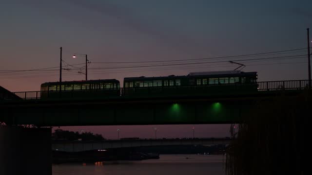 Tram on the bridge in Belgrade, Serbia