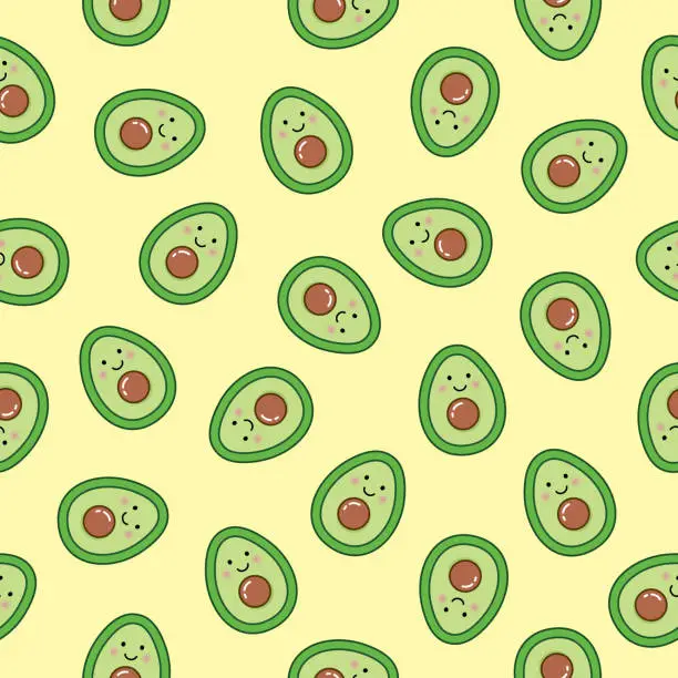 Vector illustration of Cute Smiling Avocados Seamless Pattern