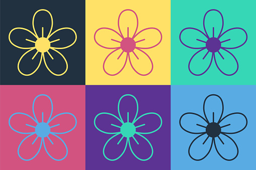 Pop art Flower icon isolated on color background. Vector