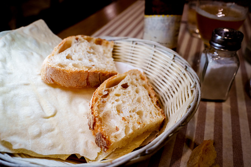 Bread Appetizer with Olive Oil in a fancy Italian restaurant