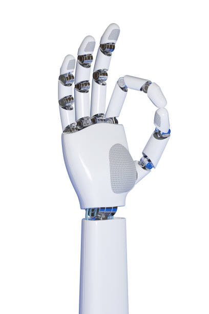 istock Robotic hand making OK gesture isolated in white background. 3d illustration. 1799339223
