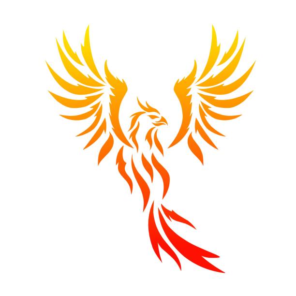 tribal art fire phoenix tattoo vector graphic illustration of tribal art fire phoenix tattoo firebird logo stock illustrations