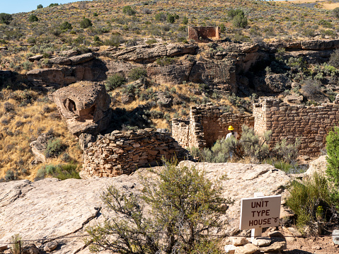 View of Unit House ruins restoration in Hovenweep National Monument