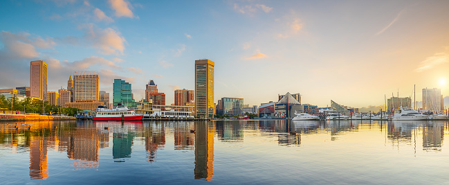 Downtown Baltiimore city skyline cityscape of Maryland in USA