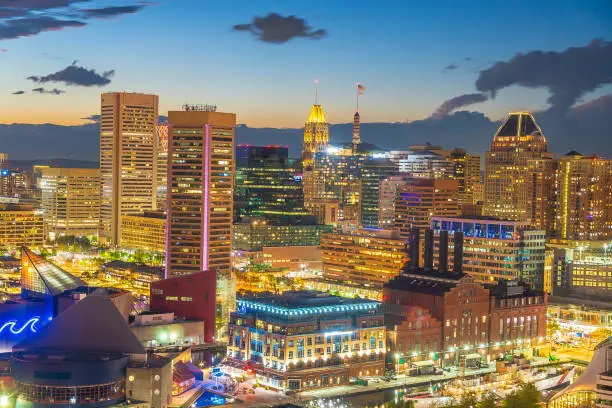 Photo of Downtown Baltiimore city skyline cityscape of Maryland